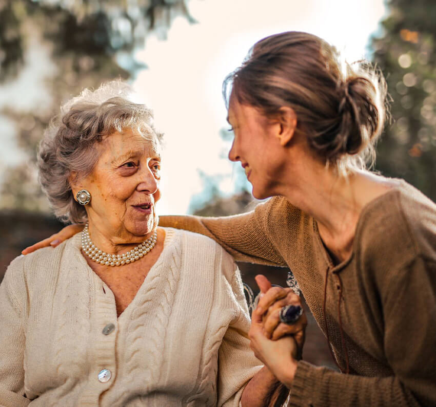 woman talking with grandmother